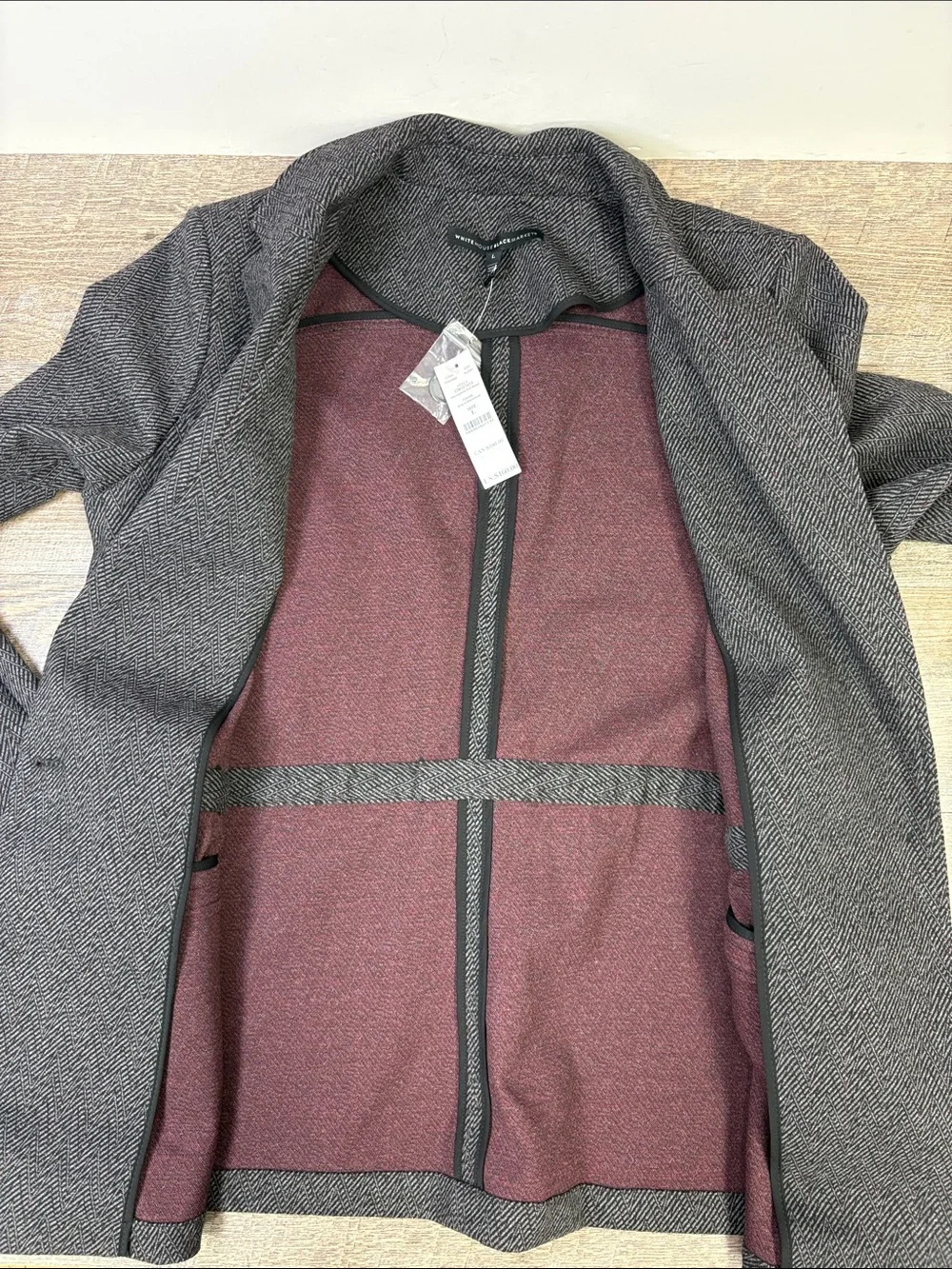 White House Black Market Herringbone Knit Blazer Gray Bloodstone Large NWT